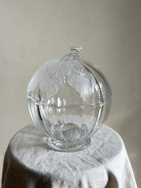 Frosted Leaves Lidded Crystal Dish