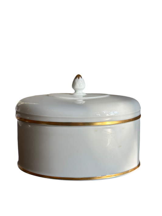 White Porcelain Lidded Dish Gold Banding
