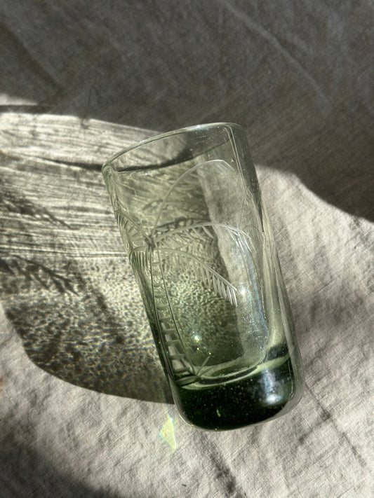 18 oz Handblown Art Glass Etched Palm Trees