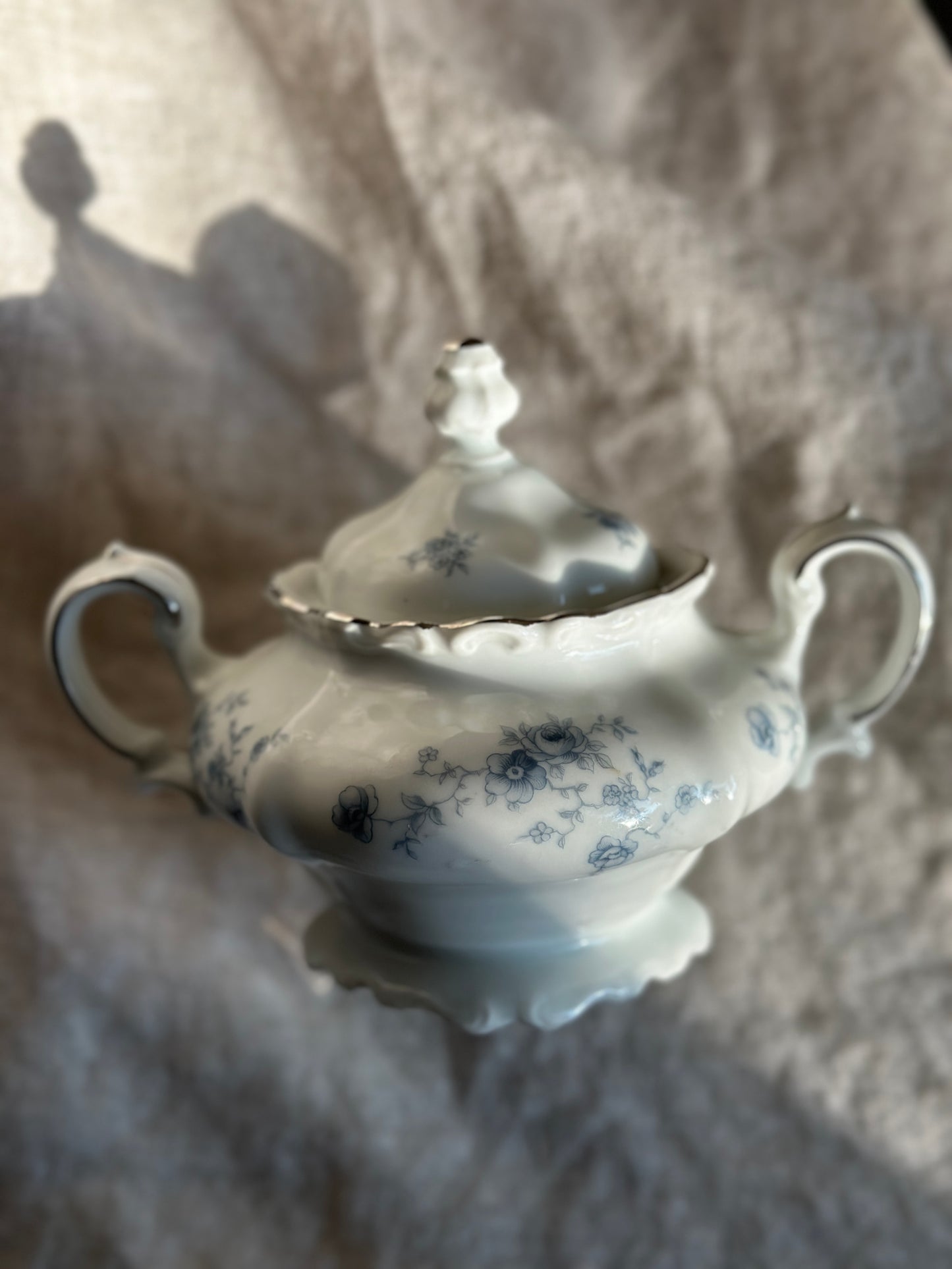 16 oz Blue and White Sugar Bowl, German