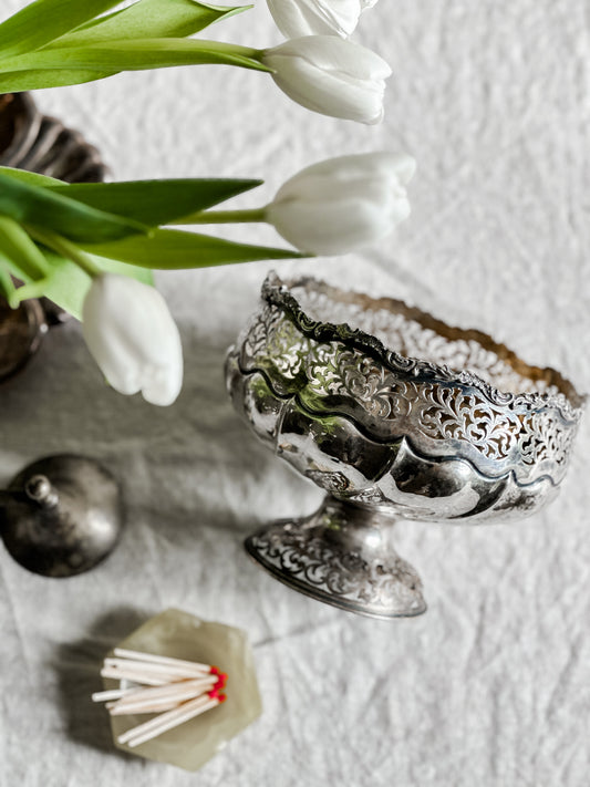 24 oz Pierced Silver Plate Compote