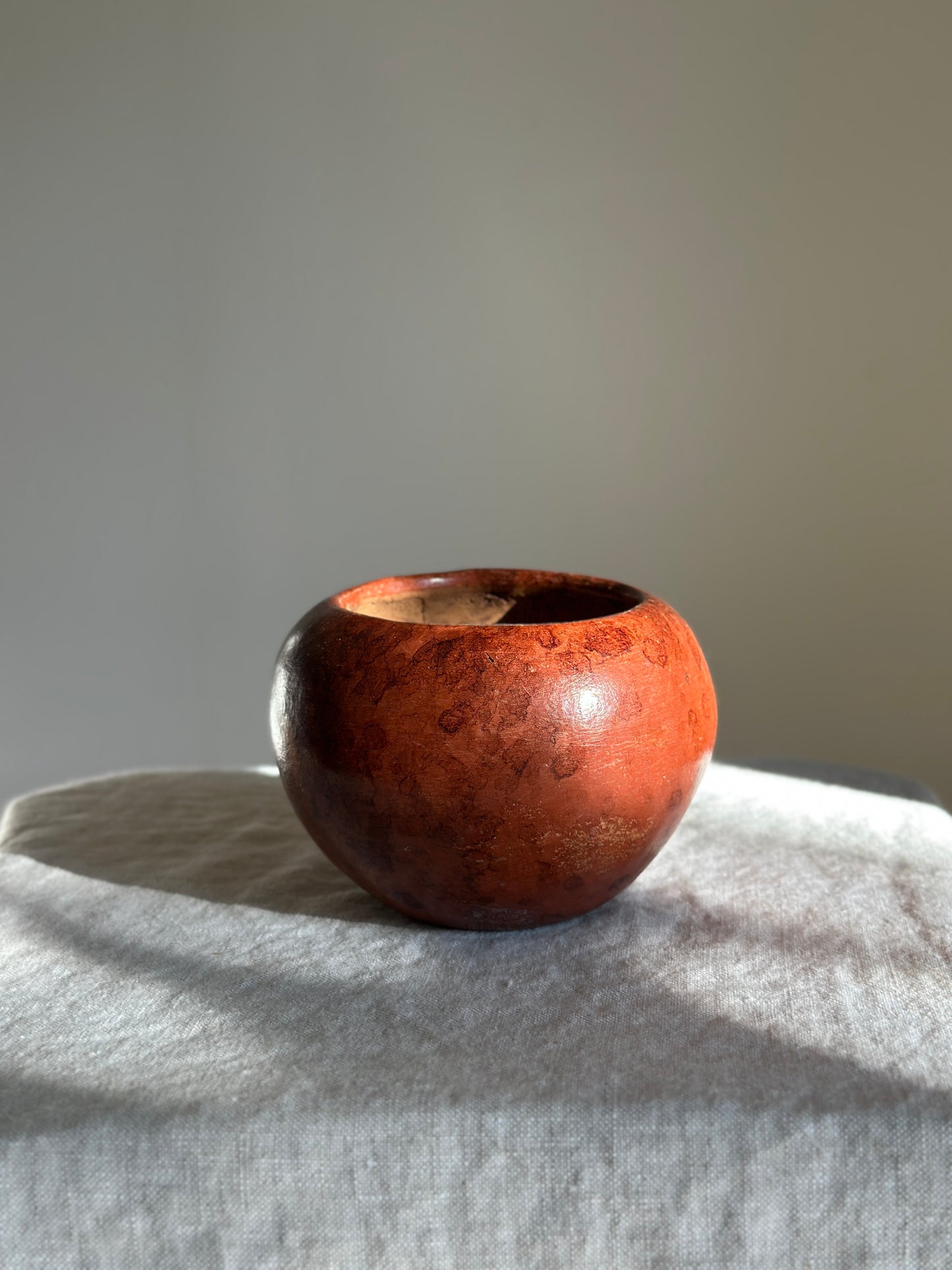 Burl Wood Carved Bowl w/ Metal Detail