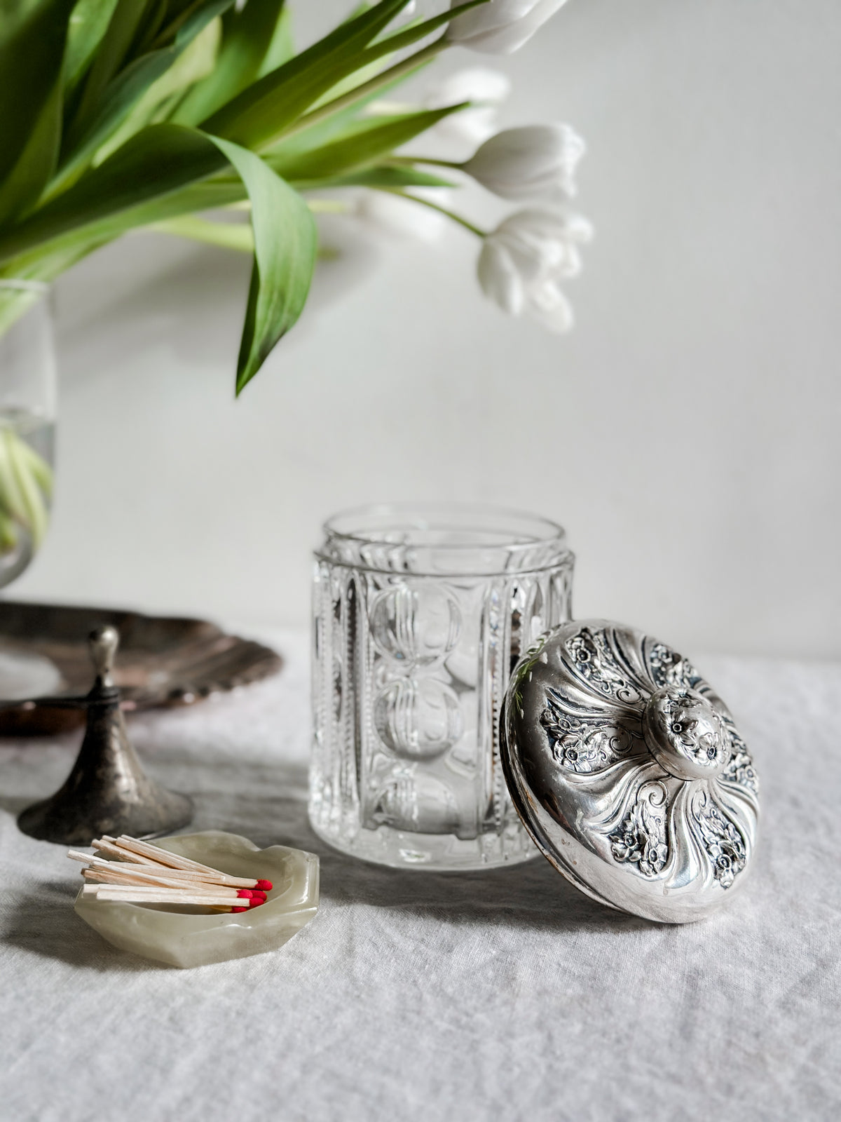 20 oz Glass and Silver Plate Humidor Floral Motif