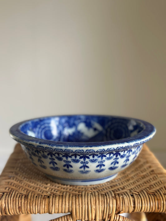 Antique Meiji Japanese Blue & White Stencil Porcelain Bowl c. 1880–1900
