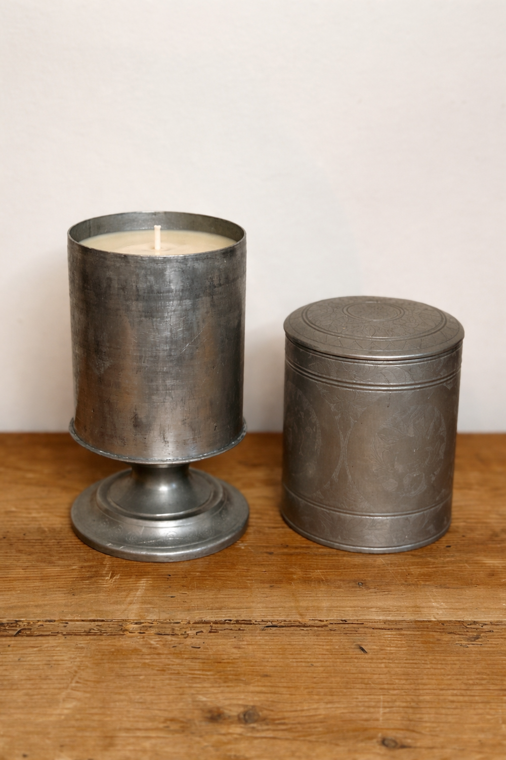 Etched Pewter Storage Jar