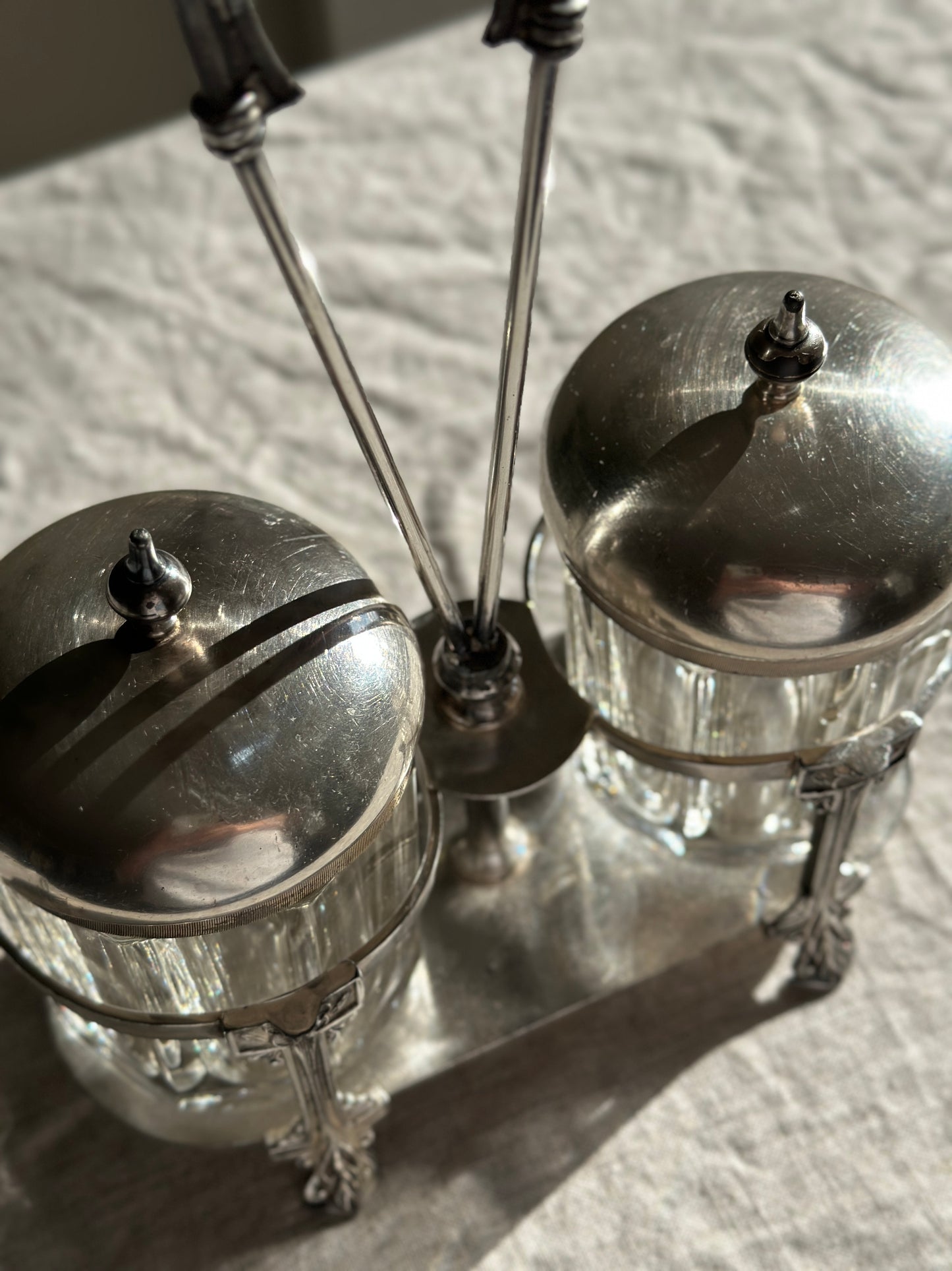 Silver Plate & Glass Double Jam & Condiment Caddy (Wilcox)