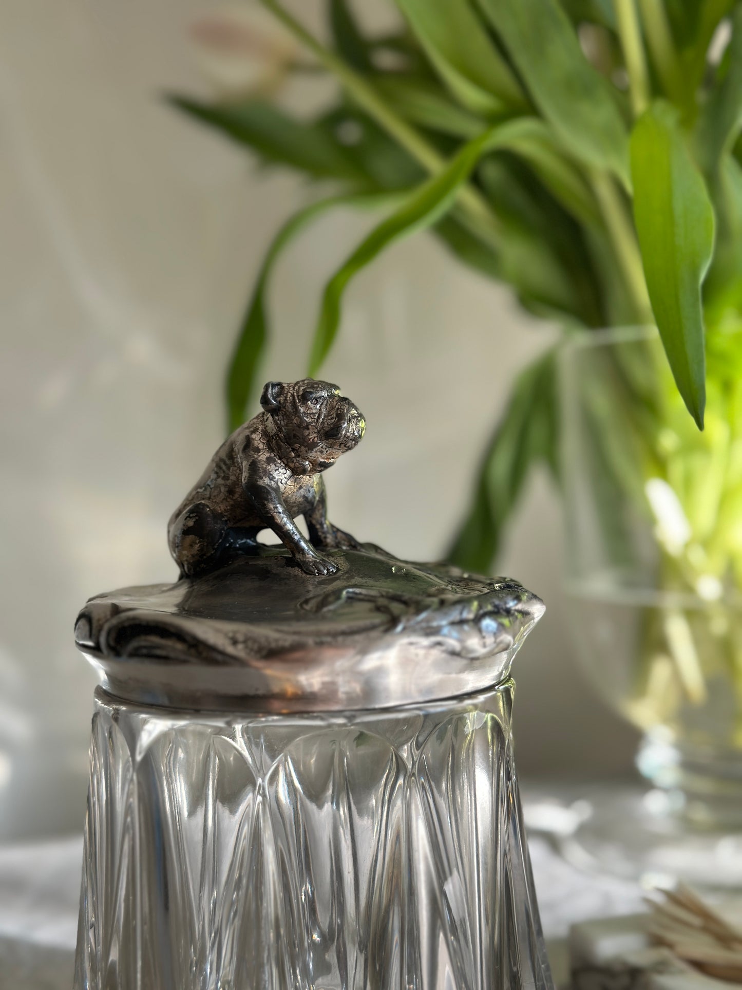 Silver Plate Bulldog Crystal Humidor (20 oz)