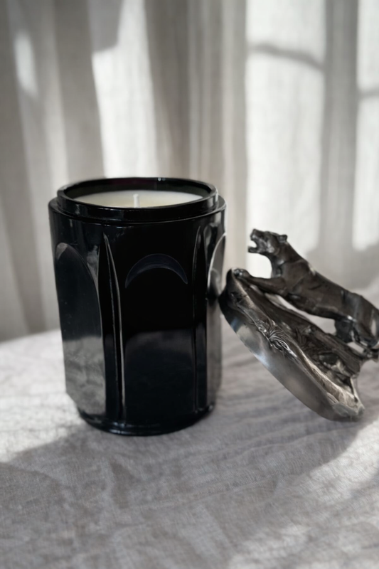 Black Glass and Silver Panther Lidded Humidor