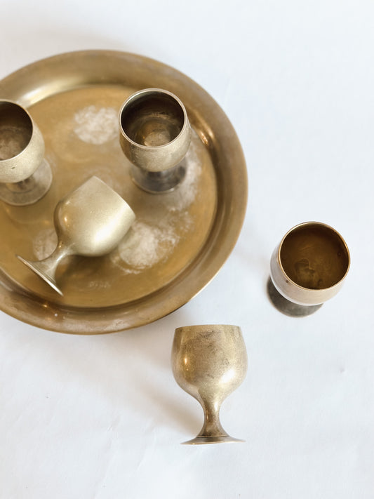 Brass Goblet and Tray Set